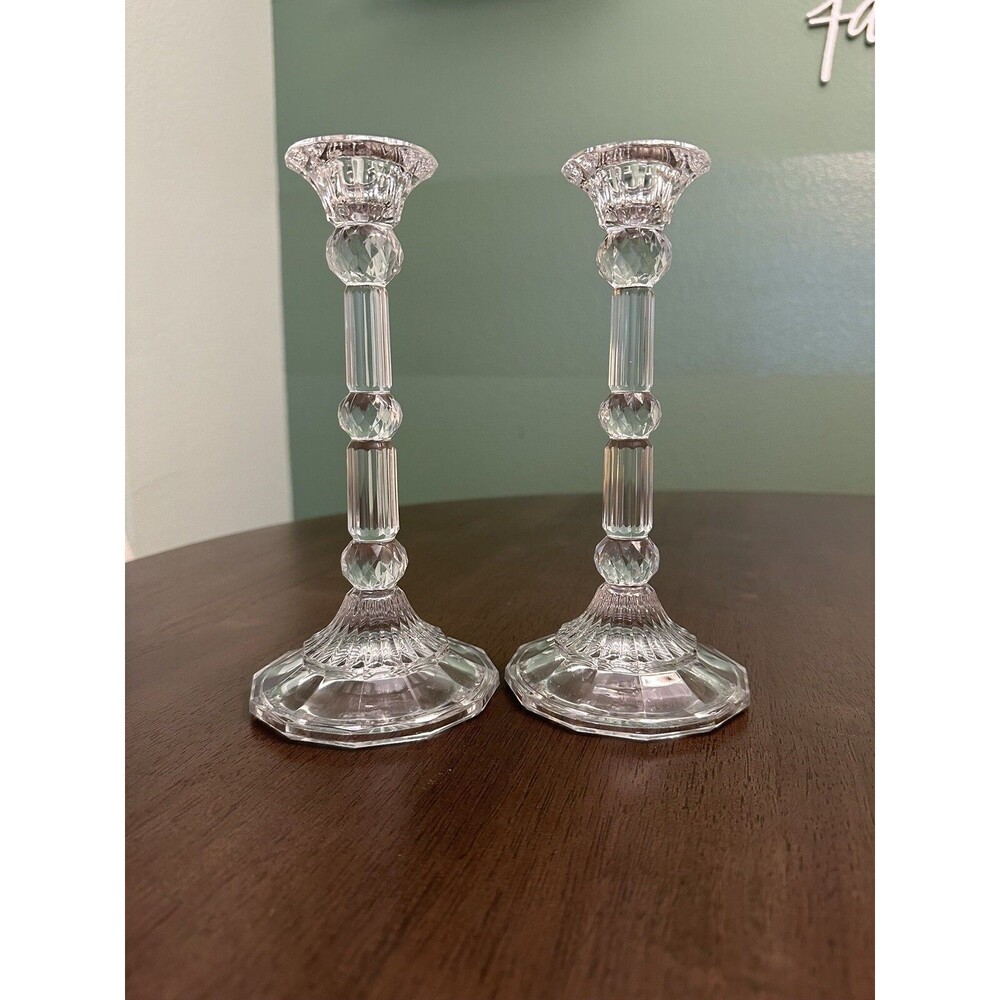 2 CRYSTAL 9” TALL CANDLESTICK HOLDER WEDDING HOME DECOR